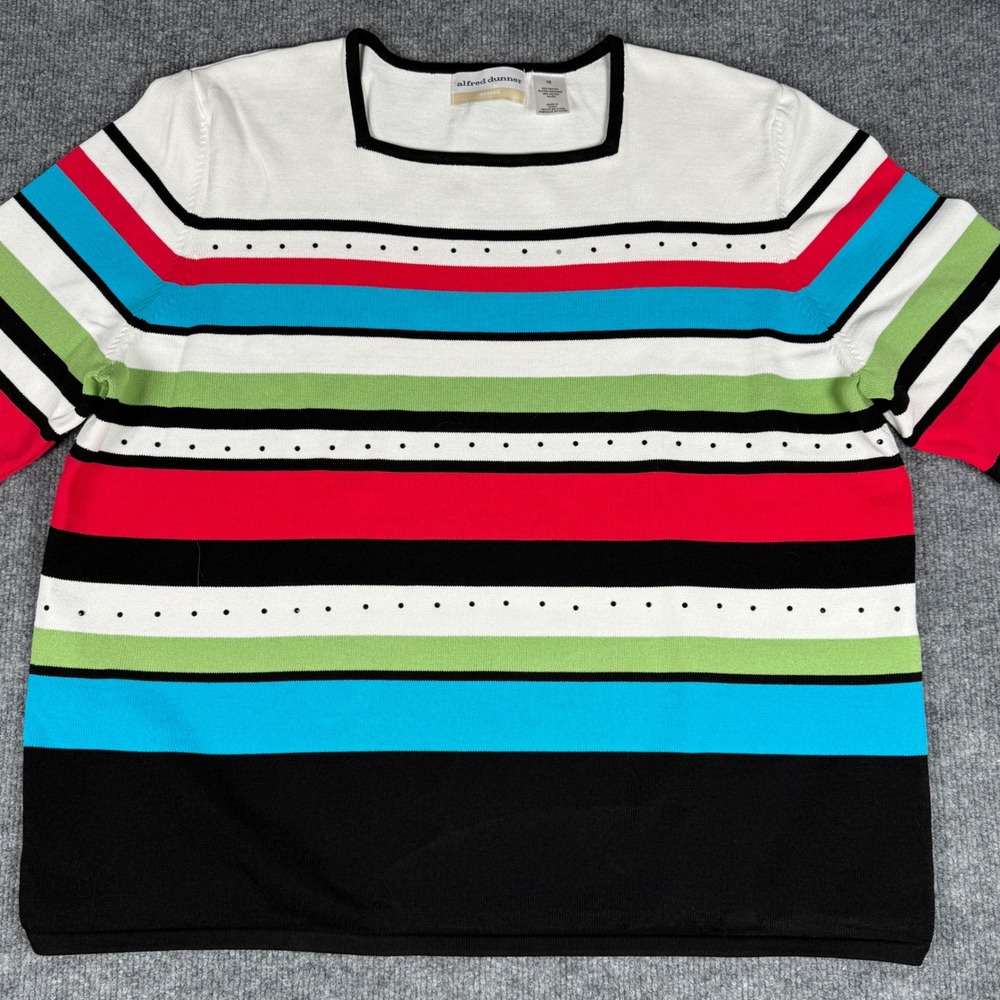Alfred Dunner 1X Striped Knit Top‎ Colorblock Square Neck Beaded GrandmaCore